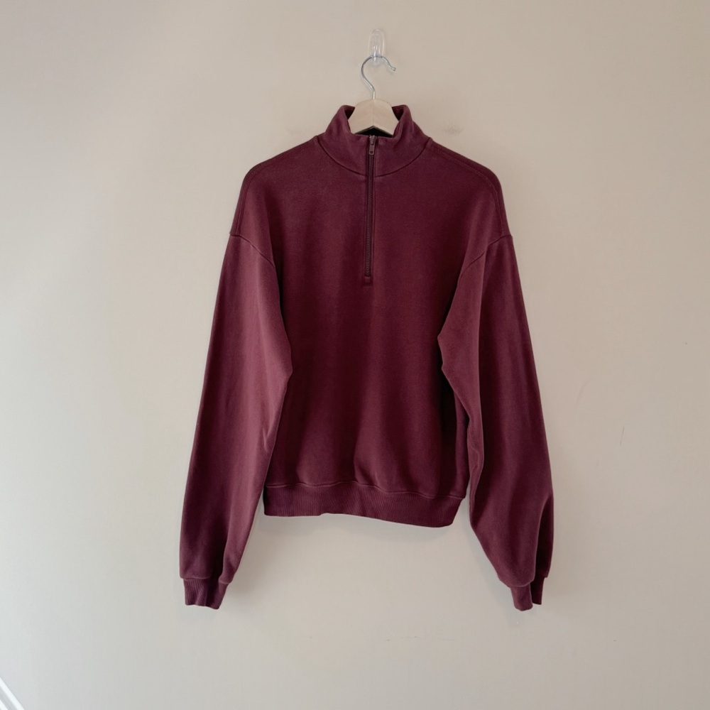 SKIMS Cotton Fleece Classic Quarter Zip Pullover Oxblood Size S